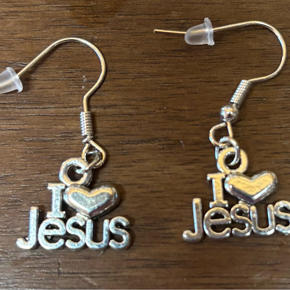 Silver 'I Love Jesus' Earrings